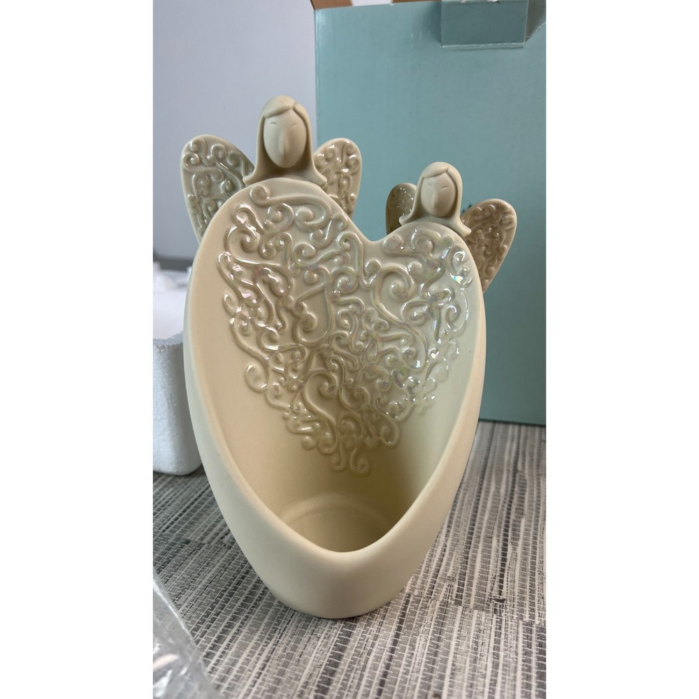 PartyLite Loving Angels Tealight Votive Candle Holder Iridescent Cream Boxed
